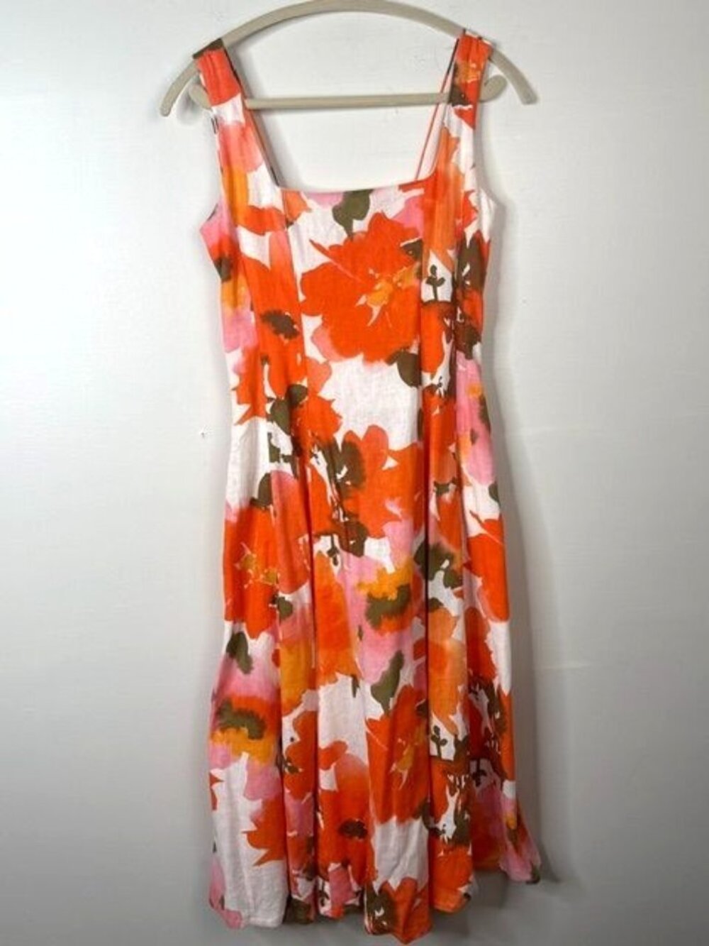 Joie Women's Orange/Pink Floral Sleeveless Linen Blend Midi Dress Size 4 - Picture 2 of 8
